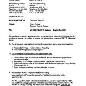 Cover Memo- MCCSS COVID-19 Updates -September 2021
